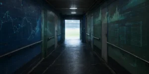 Stadium tunnel overlaid with betting odds and data graphics representing sportsbook technology providers