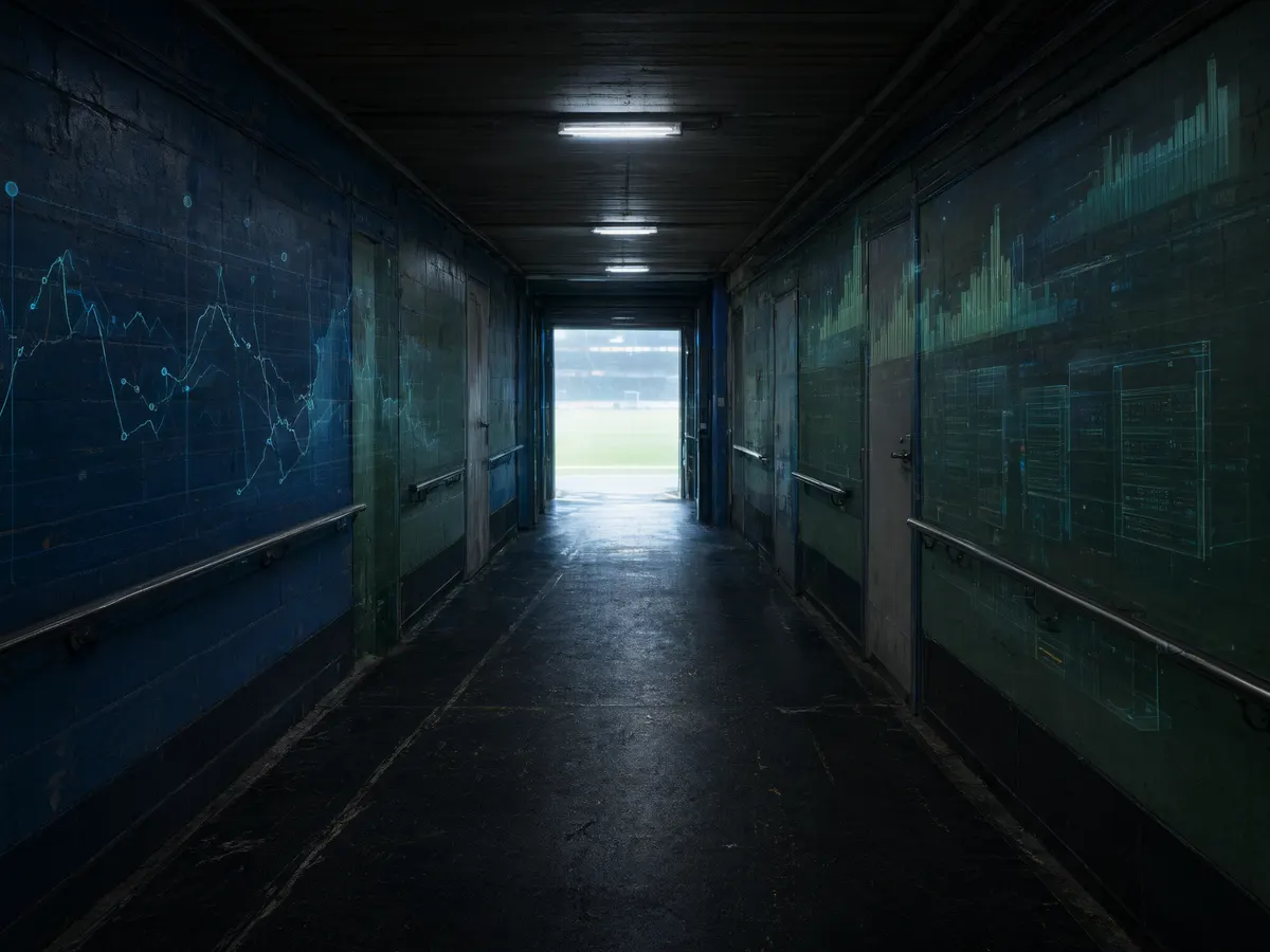 Stadium tunnel overlaid with betting odds and data graphics representing sportsbook technology providers