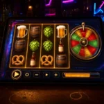 Slot reels with beer-themed bonus symbols and a mystery prize wheel