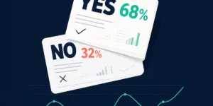 Illustration of yes and no event contracts priced as probabilities above a fluctuating market chart