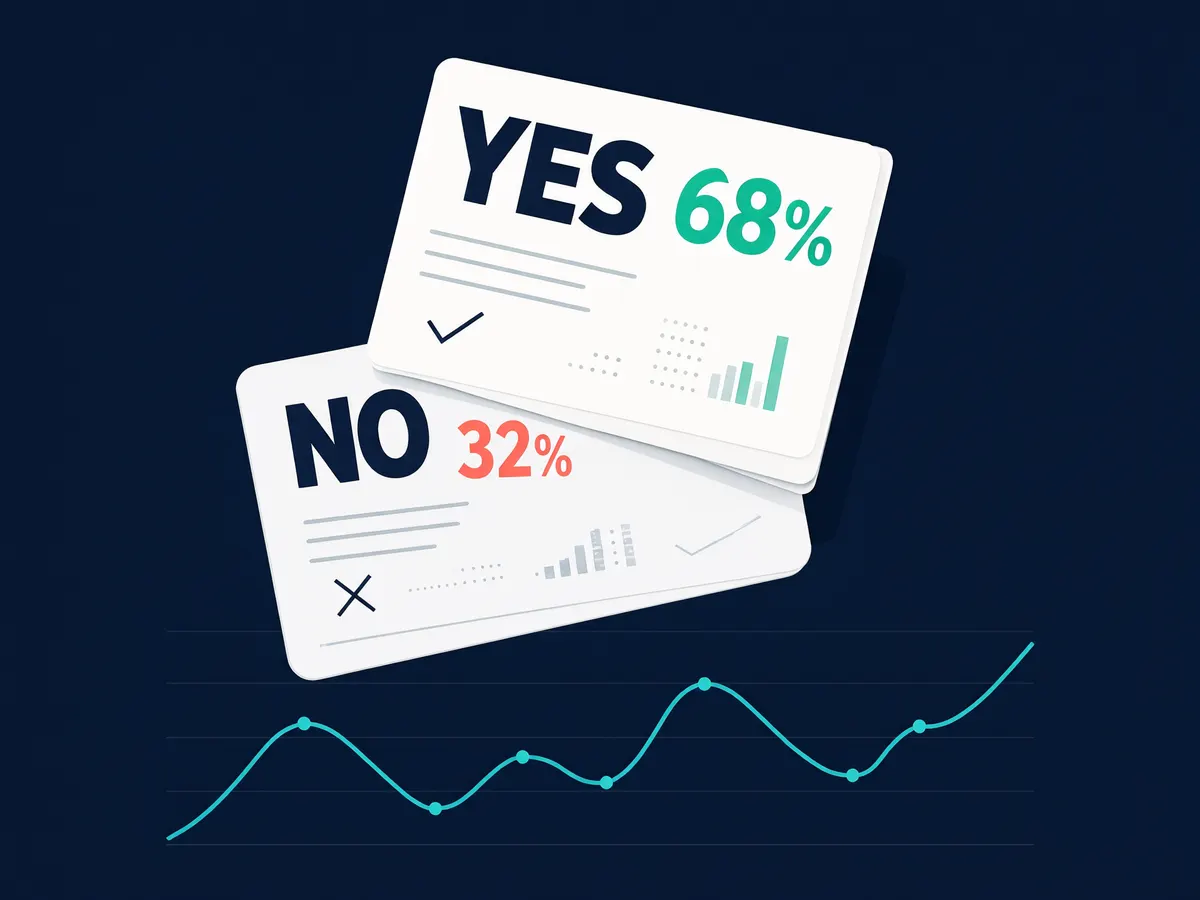 Illustration of yes and no event contracts priced as probabilities above a fluctuating market chart