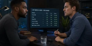 Illustration of peer-to-peer betting on an exchange order book showing back and lay prices